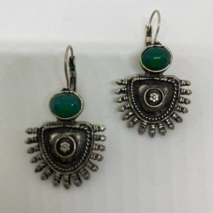 Vintage Ancient Round Women's Earrings with Green Stone Jewelry